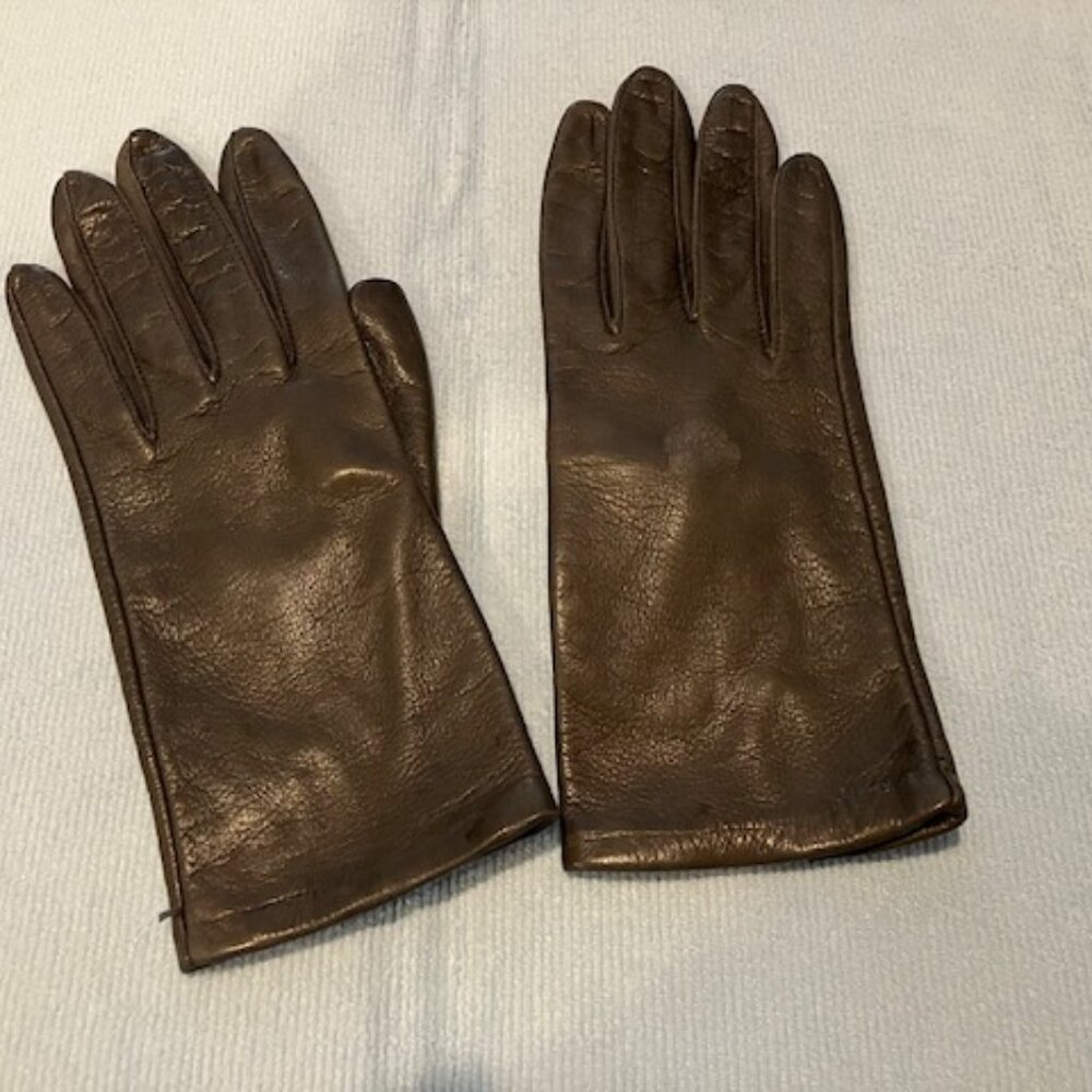 FOWNES Gray Leather Gloves Sz 6.5